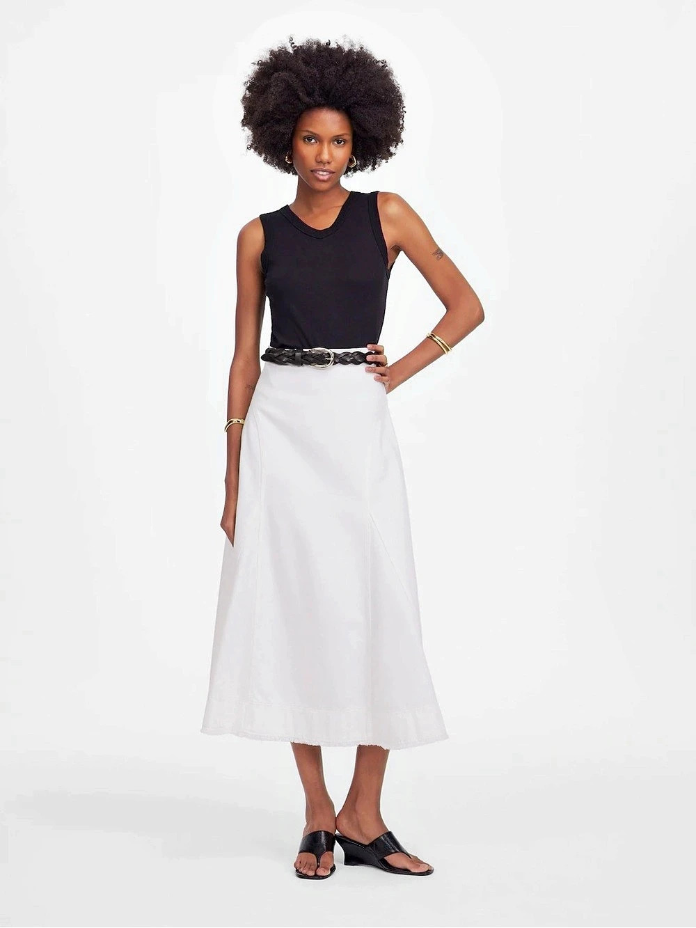 Madewell Fluted Midi Skirt in Tile White Size 33 NWT